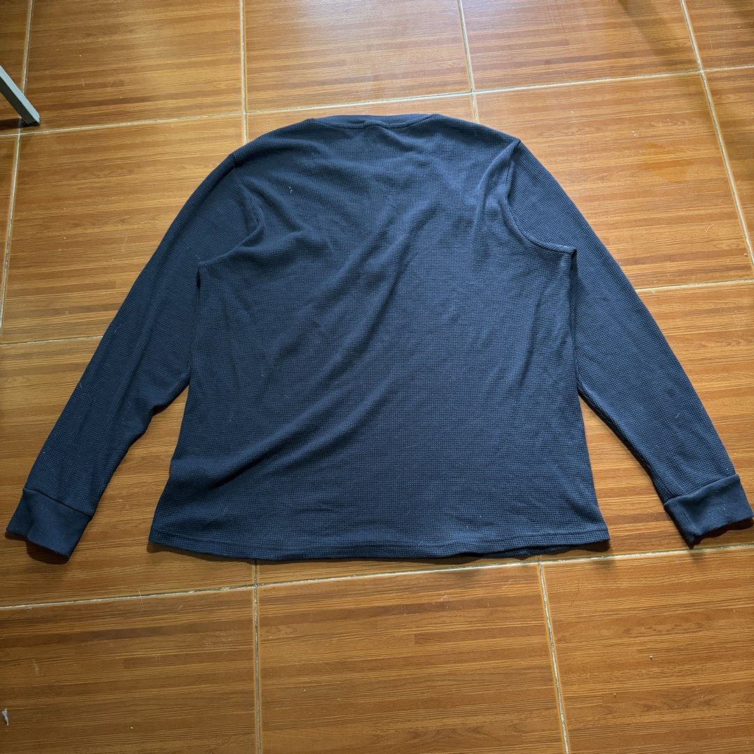 True Religion Navy Blue Waffle Knit Henley Long Sleeve Shirt (Category: Tshirts & Polo Shirts ) located in Valenzuela. Submitted by nijol (Listing ID 1445328430, Image 3). Description: - True Religion navy blue waffle knit long sleeve henley shirt - Reflective horseshoe logo embroidered on chest - Button closure at neckline - Comfortable and casual, perfect for layering or solo wear -Dimensions: 24.5x30.