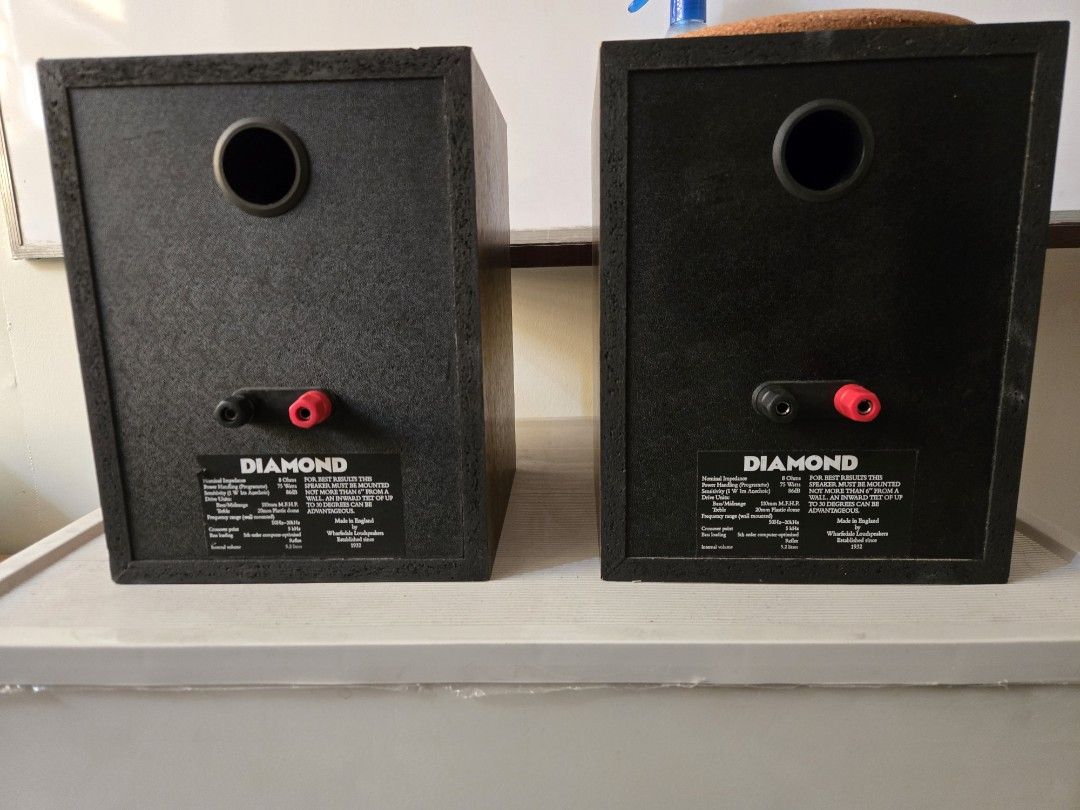 Wharfedale Diamond Bookshelf Speakers (Category: Soundbars, Speakers & Amplifiers) located in Cavite. Submitted by pedor2 (Listing ID 1445240112, Image 3). Description: - 1st Gen Wharfedale Diamond bookshelf speakers - Great sound quality for their size - Perfect for small rooms or office use - Connects via binding posts - Selling as I've upgraded my setup - made in UK - all orig complete badges no repairs - Feel free to ask questions.
