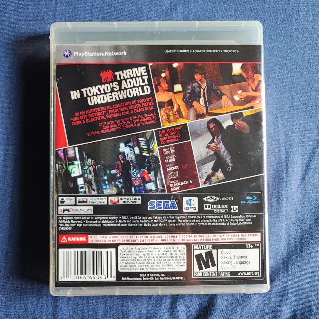 Yakuza 4 PS3 Game (US Version) (Category: PlayStation) located in Imus. Submitted by declutter_j9closet (Listing ID 1445306329, Image 2). Description: - Original Yakuza 4 for PlayStation 3 (USA / Region 1 ESRB Version) - Includes game disc, case, cover art, and manual/insert/game add-on content insert (expired) RFS: decluttering. PM for inquiries..