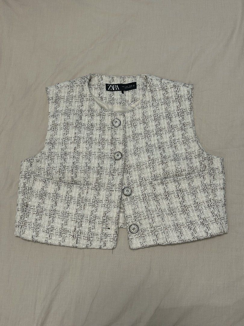 Zara Tweed Cropped Vest (Category: Others Tops) located in San Juan City. Submitted by katrina.dcltr (Listing ID 1445305395, Image 1). Description: - Bought in 2024 - Only worn once - In pristine condition - RFS: Not my style/I do not wear it.