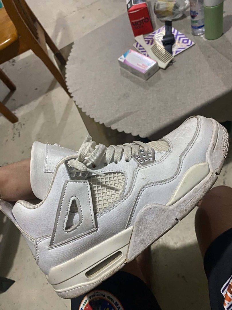Air Jordan 4 White Cement (Category: Sneakers) located in Pasig City. Submitted by khiarha (Listing ID 1445553664, Image 1). Description: -J4 pure money 9.5 mens 8/10 condi marumi lang tambak .