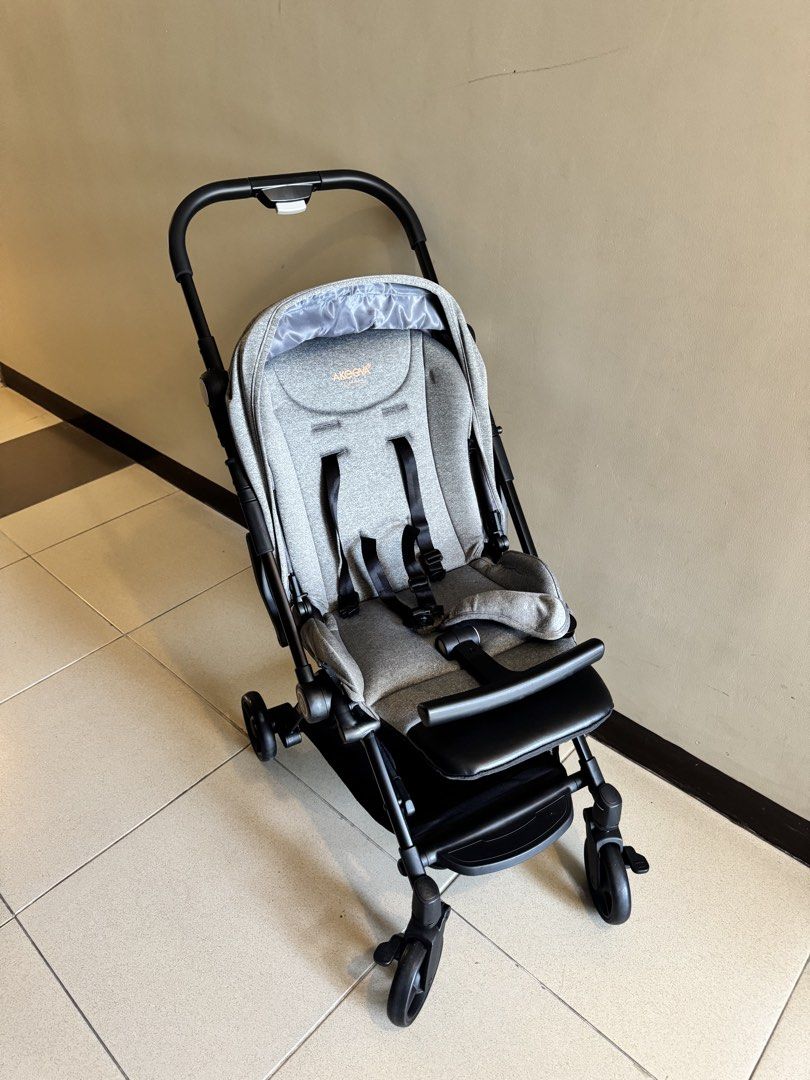 Akeeva MOOV Lightweight Baby Stroller (Category: Strollers) located in Manila. Submitted by angkongt (Listing ID 1445430837, Image 2). Description: - Grey stroller, easy to fold and carry - 5-point harness for safety - Adjustable backrest and footrest - Canopy for sun protection - Convenient storage basket underneath - Smooth rolling wheels for easy maneuverability - Ideal for both travel and everyday outings.