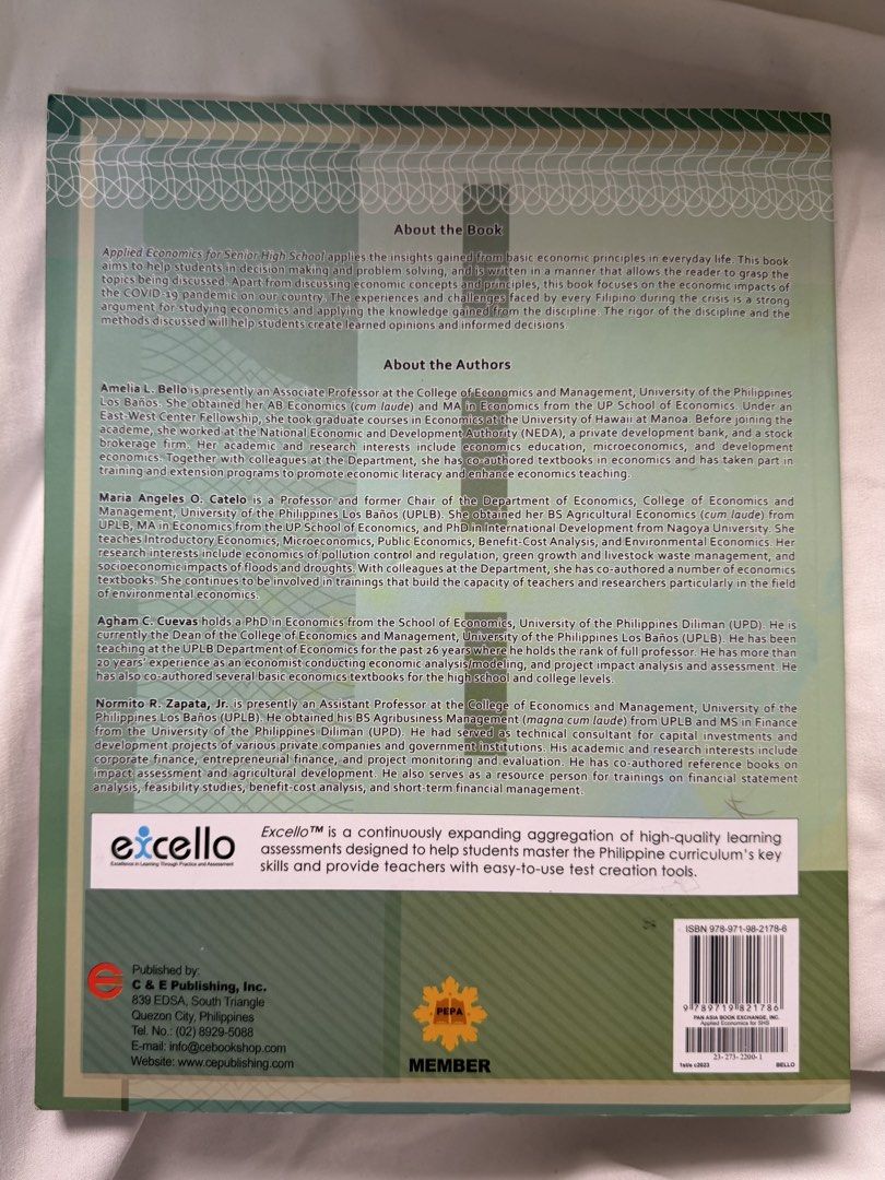 Applied Economics for Senior High School (C&E Publishing) (Category: Textbooks) located in Bulacan. Submitted by chrmnd (Listing ID 1445479798, Image 2). Description: ⭐️ Applied Economics for Senior High School - Complete pages - No handwritings - Barely used - ₱300 - rfs: just graduated shs! ++ decluttering prices are also negotiable :)) mop: gcash/cash if meetup mod: lalamove (sf by buyer)/meetup 📍 UST Manila/Meycauayan, Bulacan can send more 