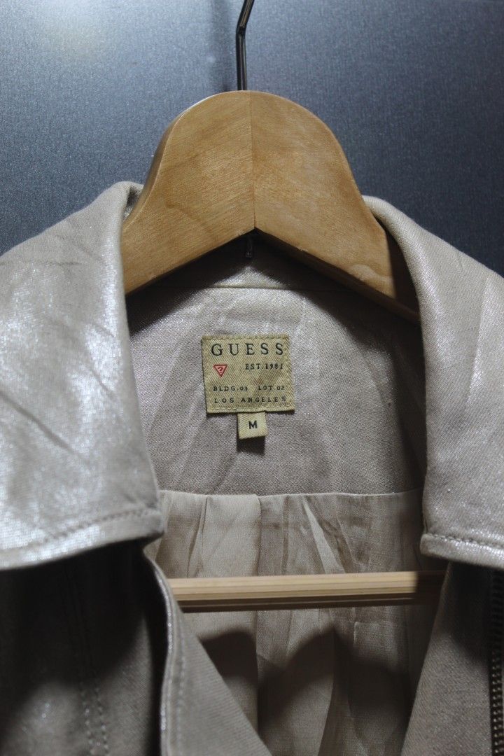 Aspack guess y2k (Category: Coats, Jackets and Outerwear) located in Cantilan. Submitted by randomthrift009 (Listing ID 1445599573, Image 3). Description: - Beige Guess faux leather jacket with stud details on shoulders (Size M) - Blue denim jacket with fluffy white fur trim on collar and cuffs - Both jackets are stylish and great for layering.
