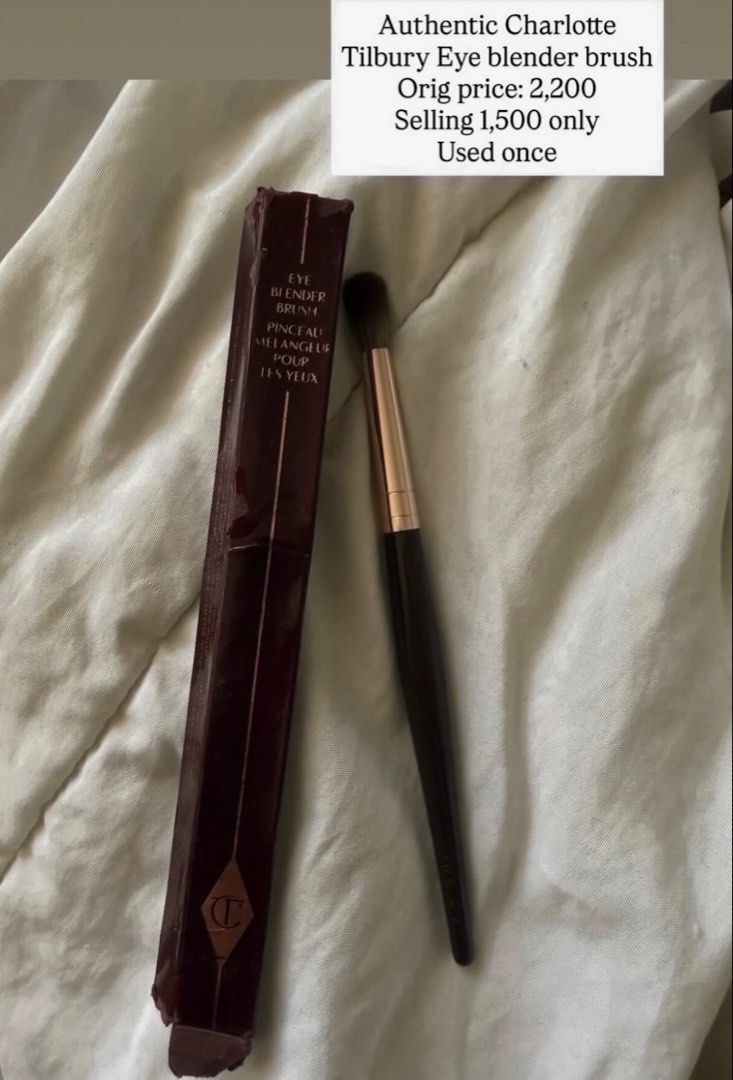 Authentic Charlotte Tilbury Eye Blender Brush (Category: Makeup) located in Batangas. Submitted by gaprelovedthings (Listing ID 1445423042, Image 1). Description: - Charlotte Tilbury Eye Blender Brush - Used only once - Original Price: ₱2,200 - Selling Price: ₱1,500.
