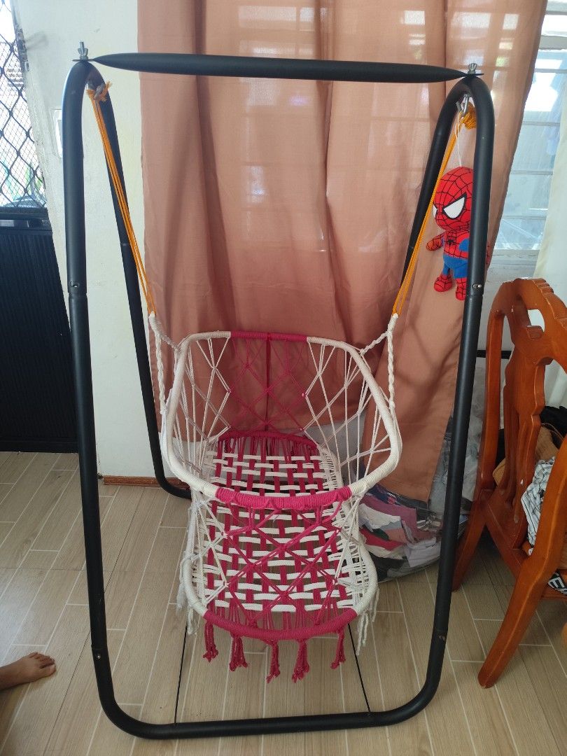 Baby hammock/ duyan with metal frame (Category: Infant Playtime) located in San Pedro. Submitted by tinadigital (Listing ID 1445472865, Image 1). Description: - Sturdy black metal frame for stability. - Easy to set up and move around. - Provides a relaxing space for your baby. -pre loved.