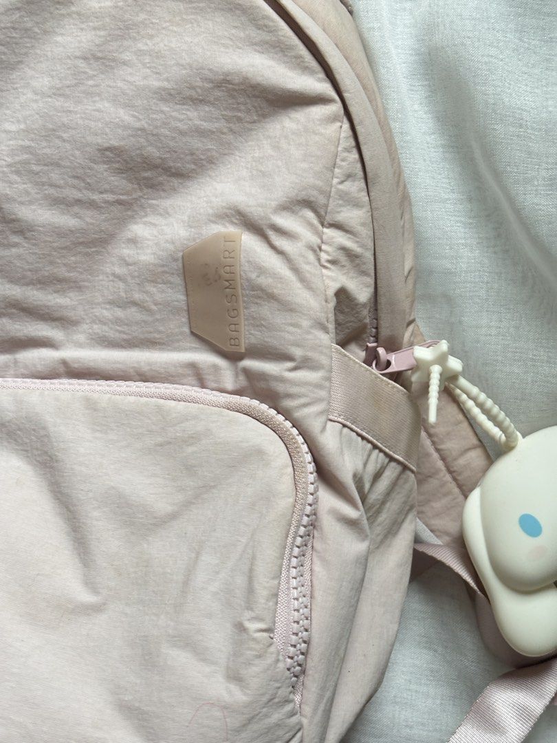 BAGSMART Pink Nylon Backpack with Cinnamoroll Charm (Category: Backpacks) located in Manila. Submitted by boldowl-25e17a (Listing ID 1445475255, Image 3). Description: -negotiable price -durable nylon material - many compartments - waterproof - only used for like 1 month - has washable stains from ballpens and little dirts - 13.3 inch.
