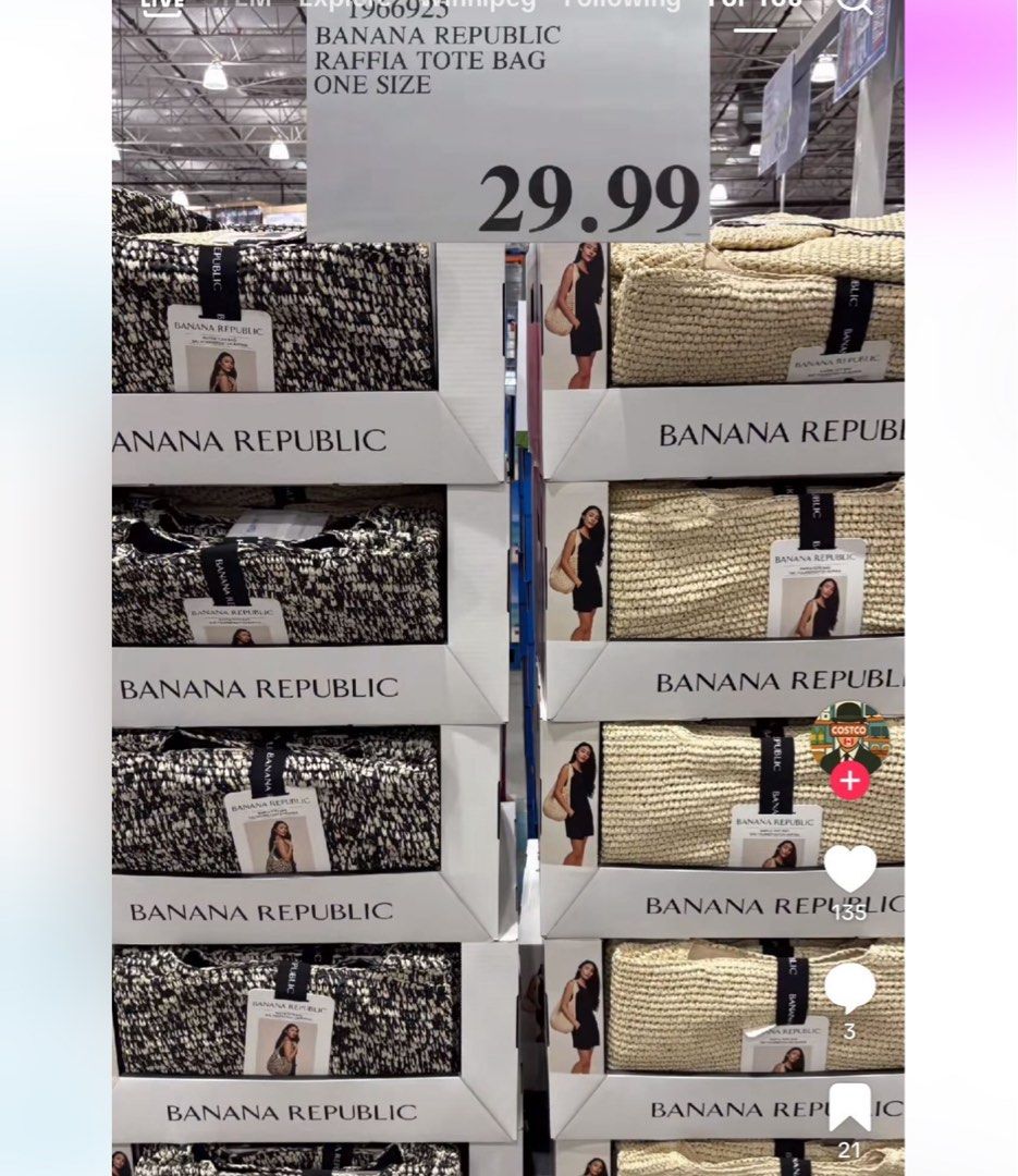 Banana Republic Raffia Tote Bag (Category: Beach Bags) located in Cavite. Submitted by 24g.ph (Listing ID 1445539455, Image 2). Description: - Cute Banana Republic raffia tote bag - Black and natural woven pattern - Magnetic snap closure - Fully lined interior - Ideal for everyday use or beach trips - One size fits all - From Costco Canada.