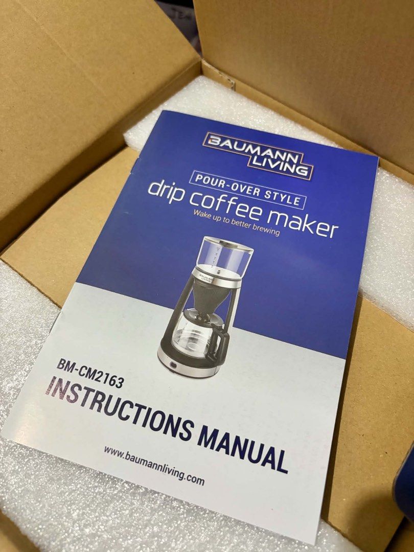 Baumann Living Pour-Over Style Drip Coffee Maker 12 Cups (Category: Coffee Machines & Makers) located in Angeles City. Submitted by bins0717 (Listing ID 1445469102, Image 3). Description: - Baumann Living pour-over style drip coffee maker - Brews up to 12 cups - 1.5L water tank capacity - Removable filter basket for easy cleaning - Wake up to better brewing - Instruction manual included.