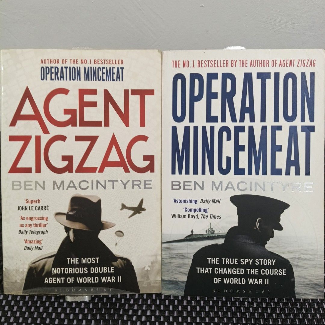 Ben Macintyre Books Set (Category: Storybooks) located in Manila. Submitted by deci1602 (Listing ID 1445598115, Image 1). Description: For Sale: Operation Mincemeat & Agent ZigZag 2 for P400 - Preloved condition - Worn out - Creases on spine - Visible tanning MOP: GCash MOD: JNT only (shouldered by buyer) LOC: Cabuyao, Laguna RFS: Decluttering DM for additional photos/videos..