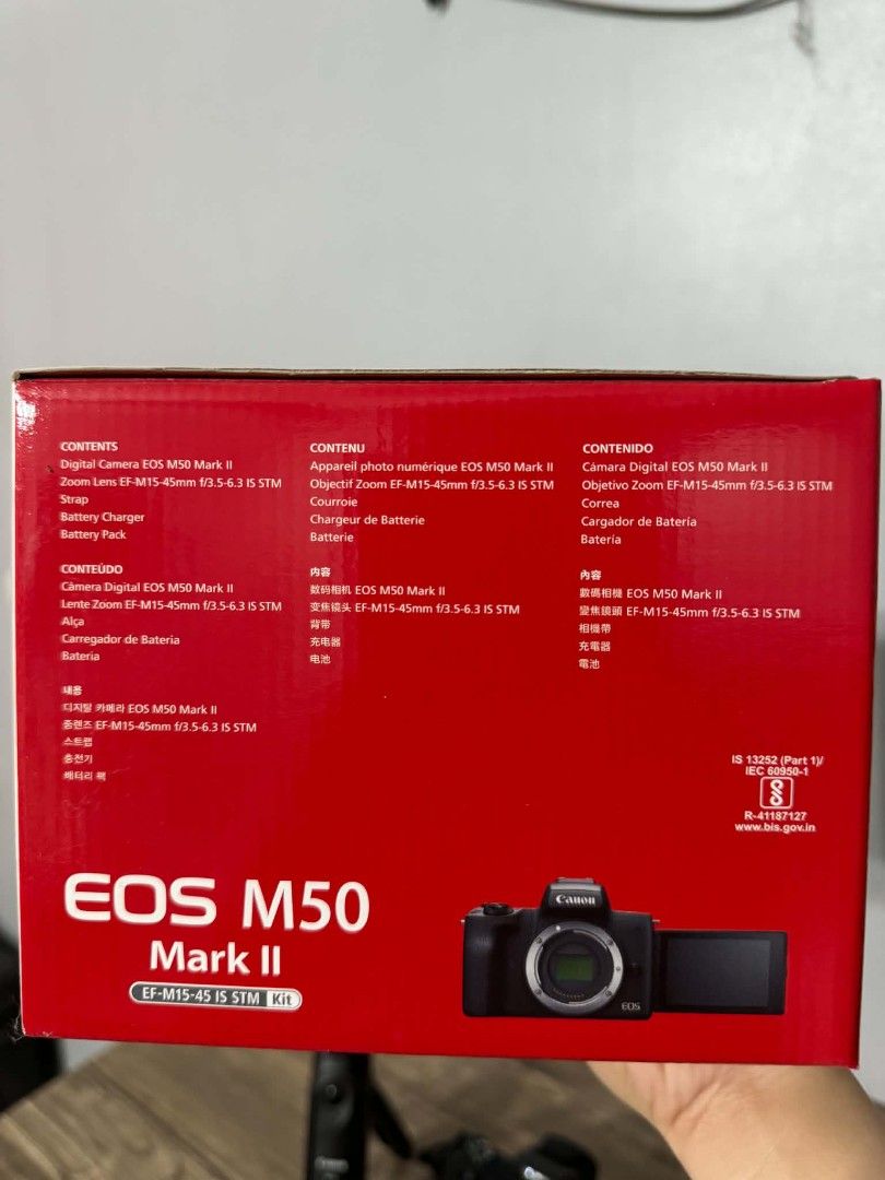 Canon EOS M50 Mark II Mirrorless Camera Kit (Category: Cameras) located in Pasig City. Submitted by edrichwe.1 (Listing ID 1445444014, Image 2). Description: - Canon EOS M50 Mark II Camera Body - EF-M 15-45mm Lens - Canon HG-100 Grip - 2x Batteries - Battery Charger - Original Box Included - Ideal for Vlogging & Photography.