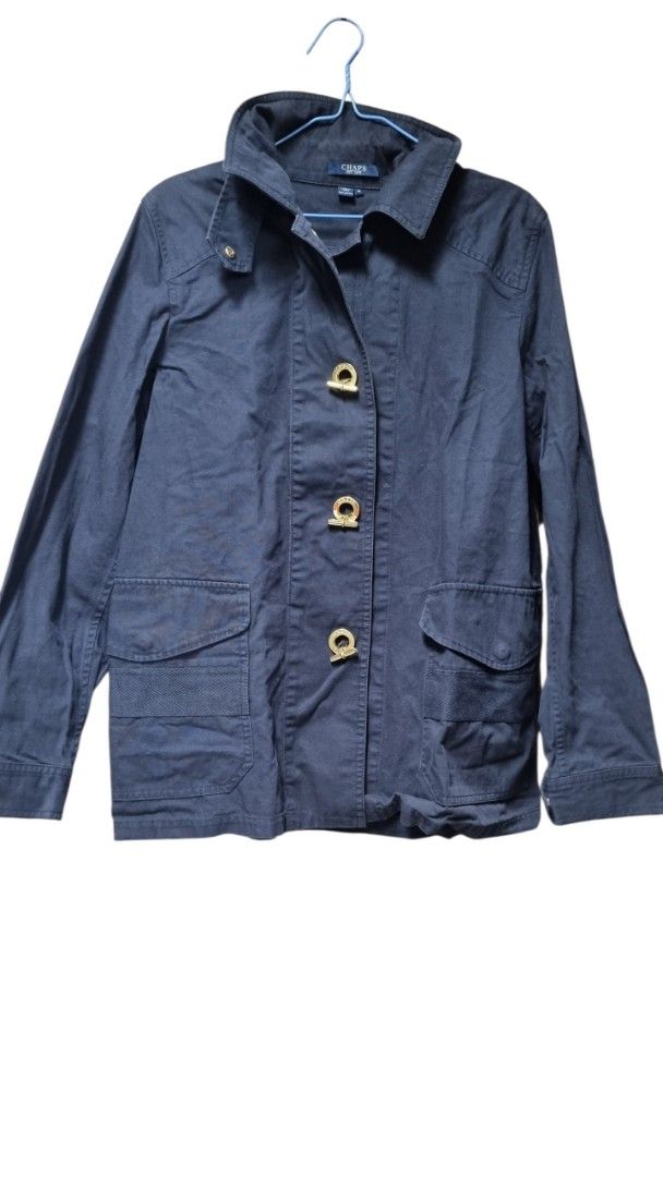 Chaps Navy Blue Cotton Utility Jacket Size M (Category: Coats, Jackets and Outerwear) located in Quezon City. Submitted by kcobs (Listing ID 1445496875, Image 1). Description: - Chaps Navy Blue Utility Jacket - Size: Medium (M) - Material: 100% Cotton - Features: Unique gold toggle button closures, front pockets - Style: Ideal for casual wear - signs of wear but still in good condition - perfect for travel.
