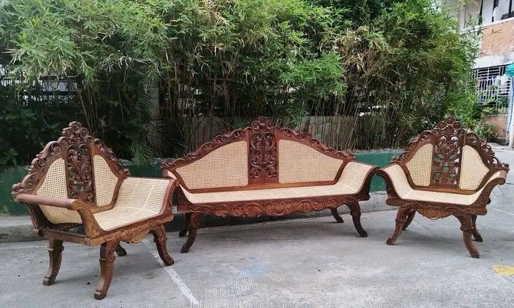 Cleopatra set narra (Category: Sofas) located in Manila. Submitted by carmelites36250 (Listing ID 1445530685, Image 2). Description: #forsale #furniturestore #cleopatrasalaset Cleopatra Sala Set made of Solid Narra Wood with newly installed solihiya. Restored and revarnished. Ready to use. Offers:Pick up @Qcshop/Delivery🚛✔🚛 Pm me.. ☎☎☎☎ Price-36,450✔✔✔ Pls take note. No center table included. Size 3 Seater Bench L78 x W22 x SH17 x H44 Single Se