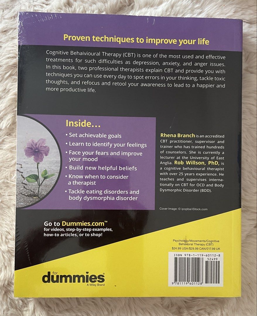 Cognitive Behavioral Therapy (for dummies®️) 3rd Edition (Category: Textbooks) located in Pasig City. Submitted by shop_87 (Listing ID 1445441748, Image 2). Description: Cognitive Behavioral Therapy | for dummies®️ (A Wiley Brand) ~ Rhena Branch & Rob Wilson, PhD Brand new, unopened. Imported. Slightly negotiable. Make an offer 💜.