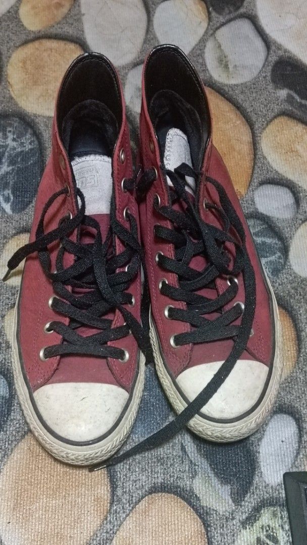 Converse Chuck Taylor All Star Canvas Hi Maroon (Category: Sneakers) located in Quezon City. Submitted by lucynsky (Listing ID 1445600292, Image 2). Description: - Maroon high-top Converse sneakers - Classic canvas style - Black laces - Soles show some wear but have plenty of grip - Great staple for any wardrobe.