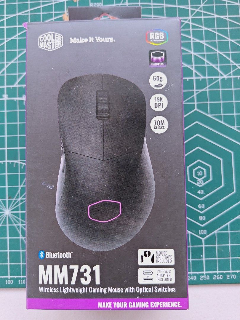 Cooler Master MM731 Wireless Lightweight Gaming Mouse (Category: Mouse & Mousepads) located in Cagayan de Oro. Submitted by chrisjohnlim04371827 (Listing ID 1445460575, Image 2). Description: - Cooler Master MM731 Wireless Gaming Mouse - Lightweight and ergonomic design for comfort - Optical switches for responsive clicks - Dual connectivity: 2.4GHz wireless or Bluetooth - Customizable RGB lighting - Includes USB receiver and charging cable - Ori