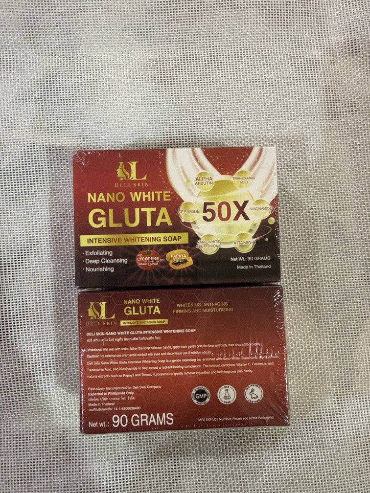 Deli Nano White Gluta (Category: Bath) located in Nagcarlan. Submitted by kkavonlinehop (Listing ID 1445547440, Image 1). Description: INTENSIVE WHITENING SOAP • Exfoliating • Deep Cleansing • Nourishing with Lycopene & Papaya Extract.