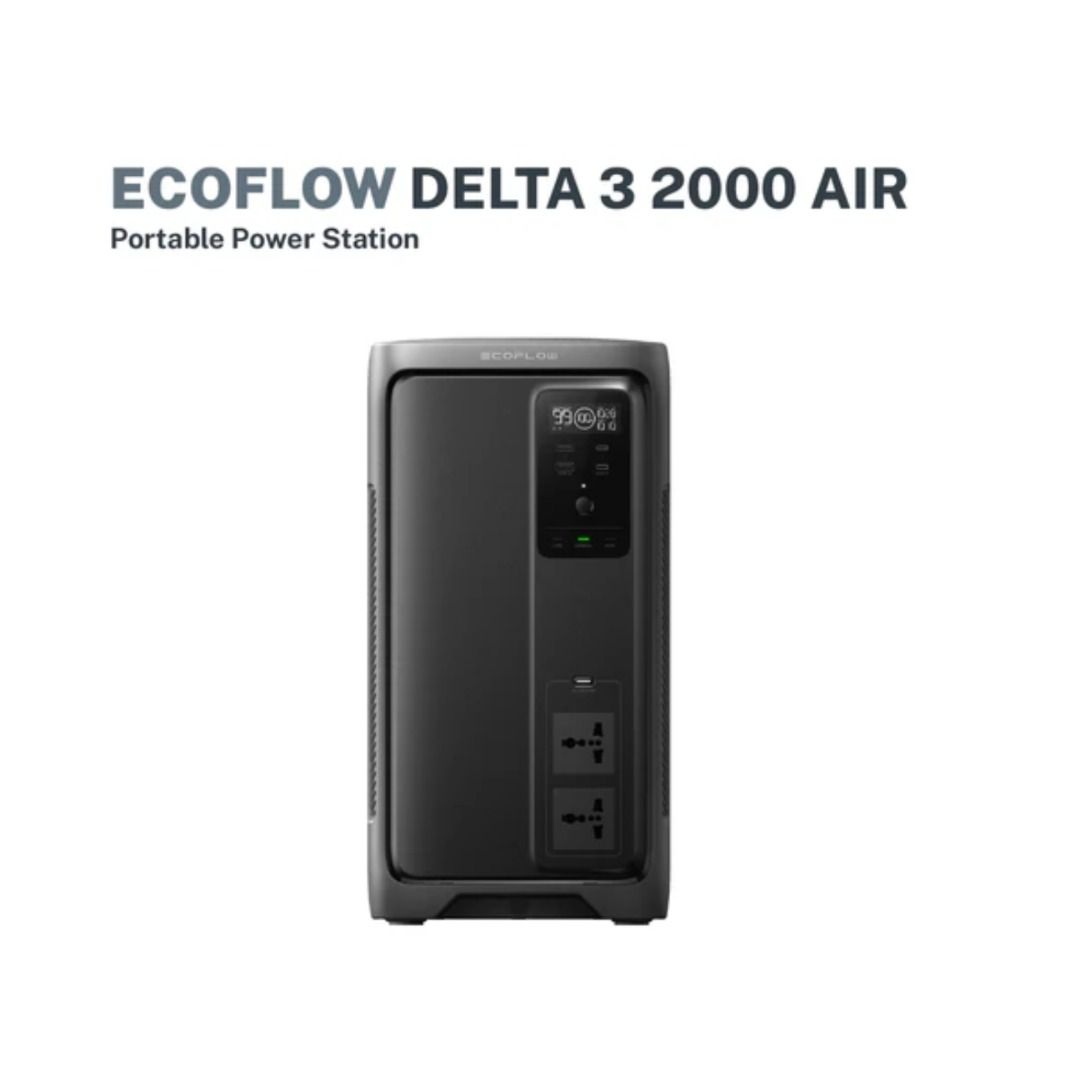 EcoFlow DELTA 3 2000 Air Portable Power Station (Category: Batteries & Power Banks) located in Manila. Submitted by vmidirect (Listing ID 1445443705, Image 1). Description: EcoFlow DELTA 3 2000 Air *Key Features 10ms UPS Protection: Instantly takes over during a power outage to protect sensitive devices such as PCs and internet routers. Fast Charging: Recharges from 0–100% in just 2 hours via an AC wall outlet without bulky adapters. Solar Integr