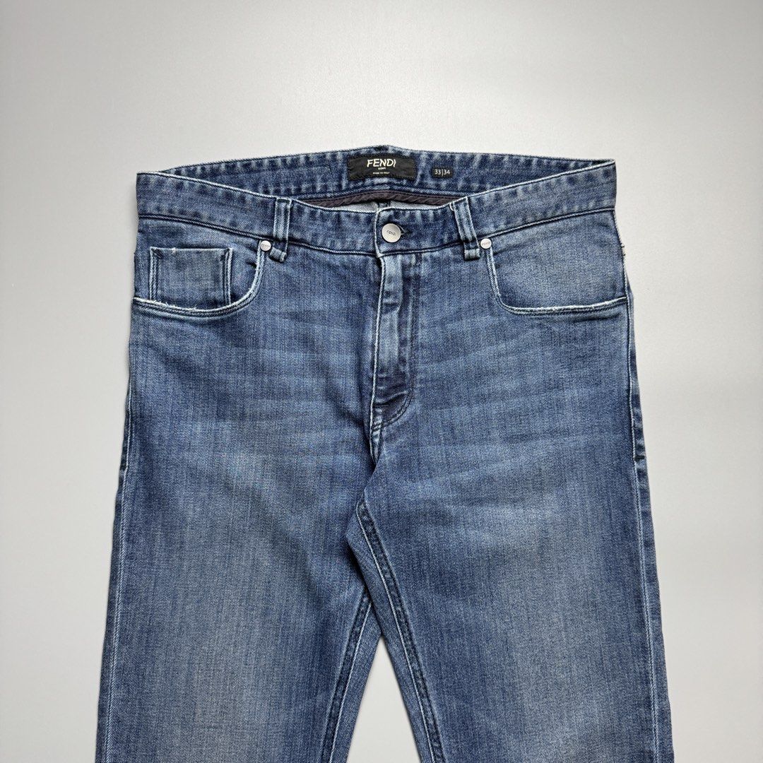 Fendi - Straight Leg Blue Denim Pants (Category: Luxury Apparel) located in Quezon City. Submitted by japon_rose (Listing ID 1445522705, Image 3). Description: READ DESCRIPTION FIRST BEFORE YOU START A DEAL GUARANTEED AUTHENTIC ❗️ Unisex/ Fendi - Straight Leg Blue Denim Pants Size: 33|34 on Tag (Mens/Womens) Length: 38 Waist: 32-34 Inseam: 28 Knee: 7.5 Leg Opening: 6.5 Front Rise: 9.5 Back Rise: 12 (MEASURED IT BY INCHES) 9.8/10 Overall condition
