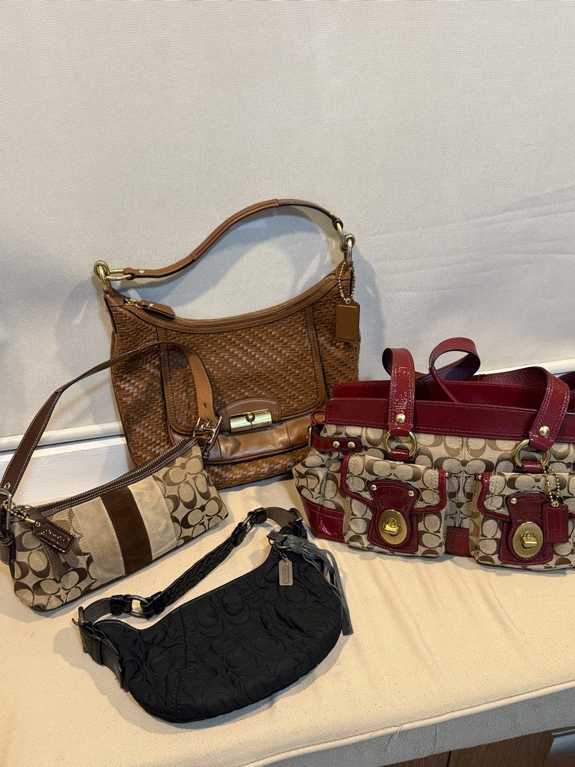 [GUARANTEED AUTHENTIC] Vintage Coach Bags (Category: Shoulder Bags) located in Quezon City. Submitted by shop.arrival (Listing ID 1445542754, Image 1). Description: Authentic Vintage Coach Bags!!! Take all for 25k :) Get 4.5k off!! Check individual listings for more details Individual prices: 1) Red Legacy Shoulder Bag (No flaws, like new) - 18,000 2) Black Quilted Mini Bag (like coachtopia!) - 4500 3) Suede Shoulder Bag (with minor storage marks