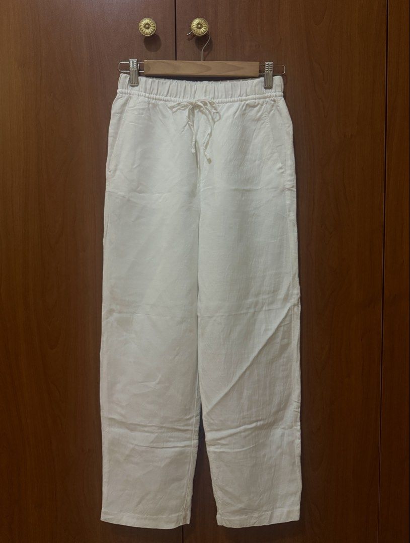H&M White Linen-Blend Pants (Category: Other Bottoms) located in Quezon City. Submitted by luvcakes (Listing ID 1445541349, Image 1). Description: - no when worn photos !! - presko - no issues - cute for summer fits.