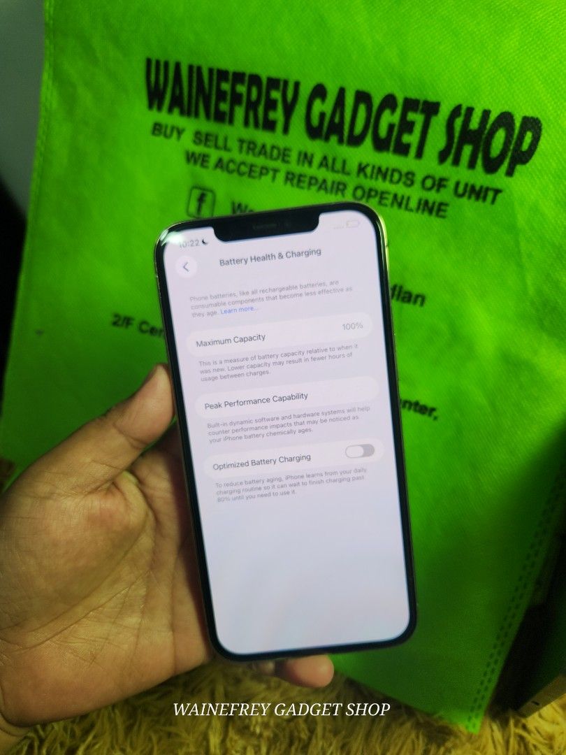 iPhone 12 Promax (Category: iPhone 12 Series) located in San Juan City. Submitted by wainefreygadgetshop (Listing ID 1445592979, Image 3). Description: iPhone 12 Promax 256gb (F.U) (DUAL SIM CH VARIANT) (PLEASE SEARCH MO NALANG FULL SPECS) ALL GOODS AT WORKING NO REPAIR HISTORY PEDE PANG BACK UP PHONE SCREEN TESTED SIGNAL TEST CAMERA SOBRANG LINAW 100% BATTERY HEALTH MAY TRUE TONE MAY FACE I.D HONEST ISSUE ILALAGAY SA NOTE KUNG MERON MAN PARA AWA