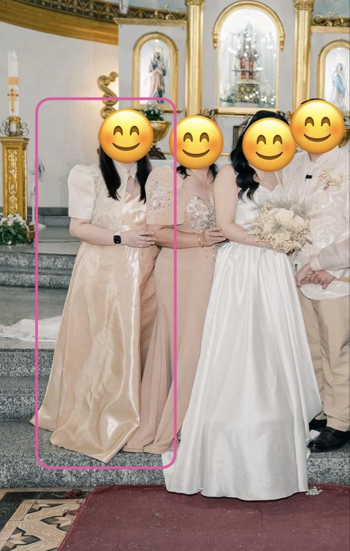 Karimadon Gold Champagne Gown (Category: Evening dresses & gowns) located in Makati City. Submitted by jez2026 (Listing ID 1445443719, Image 2). Description: ✨Karimadon Gold Gown ✨ Satin, long gown ✨ Good as new! Used once only during wedding (see photos) ✨Original price is 8,000 (you can check in Karimadon store) ✨Size is XXL - okay for pregnant women (like me). You can also have it altered. There’s plenty of fabric. ✨Shipping from Makati.