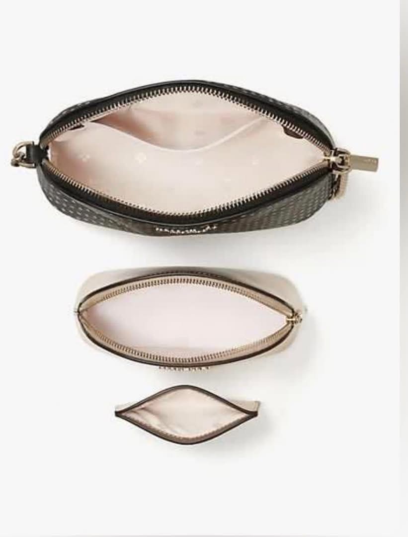 Kate Spade Mixed Crossbody set (Category: Luxury Bags & Wallets) located in Manila. Submitted by luckydragon_6bb637 (Listing ID 1445473892, Image 3). Description: Brand new Authentic Kate Spade 3 in 1 printed pvc and saffiano leather spade flower jacquard and faille lining small dome crossbody: 5”h x 7”w x 2”d small dome cosmetic case: 4”h x 7”w x 2”d cardholder: 3”h x 3”w small dome crossbody with zipper closure, adjustable shoulder strap small 