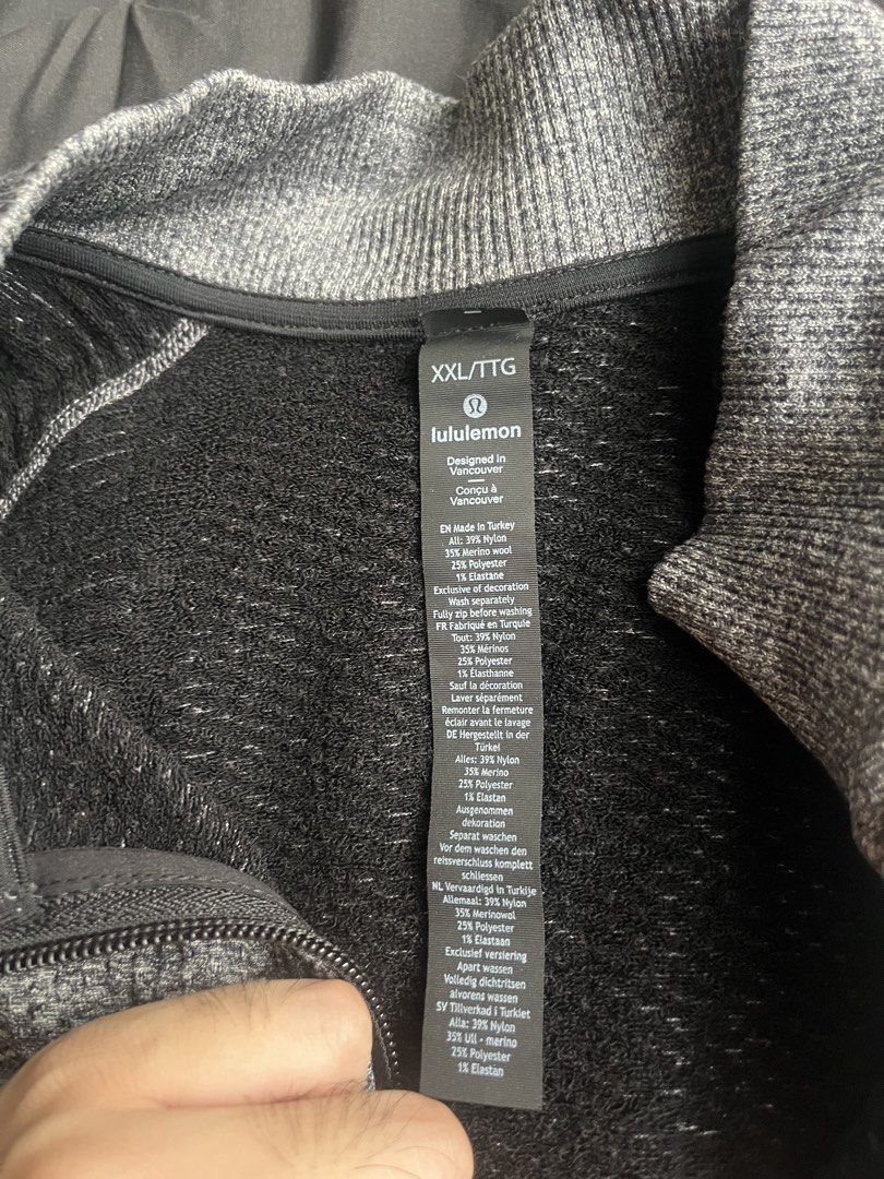 Lululemon Grey Waffle Knit Full Zip Jacket XXL (Category: Coats, Jackets and Outerwear) located in Koronadal. Submitted by wardrobe_declutter14 (Listing ID 1445512870, Image 2). Description: - Grey Lululemon jacket - Waffle knit texture - Full zip front - Zippered pockets - Designed in Vancouver, Made in Turkey - Ideal for layering or workouts.