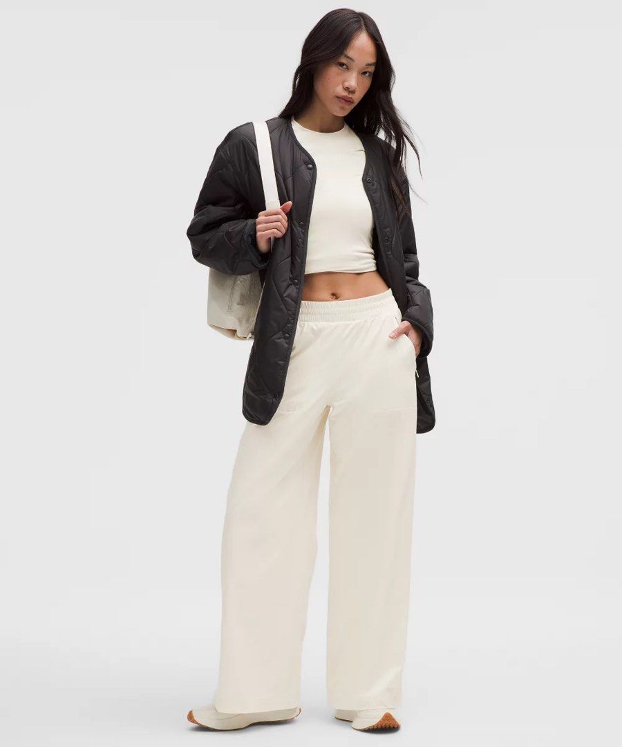 Lululemon Swift Wide Leg Mid-Rise Pants (Category: Other Bottoms) located in Pasig City. Submitted by perl2018 (Listing ID 1445595672, Image 1). Description: - Lululemon cream wide leg pants - Soft Align fabric - Mid-rise fit - Elastic waistband - Side pockets with zippers - Super comfy and flowy - Ideal for lounging or casual wear US6 Very flattering! With lining, not see through RFS Wrong size 😭😭😭😭 I really like this pants Mop Gcash UB BPI.