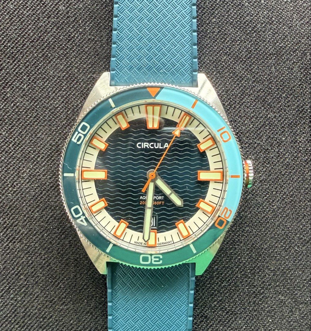 MICROBRAND Circula Aquasport II Skin Diver (Category: Men's Watches) located in Makati City. Submitted by collectedcircles (Listing ID 1445433073, Image 1). Description: Circula Aquasport II on original rubber strap. German family-owned watch brand. Runs on a Sellita SW 200-1 38 hour power reserve (engraved caseback) Diameter: 40mm L2L: 46mm Lug width: 20mm Thickness: 12.6mm Great summer watch with retro skin diver design and dial has lots of lay