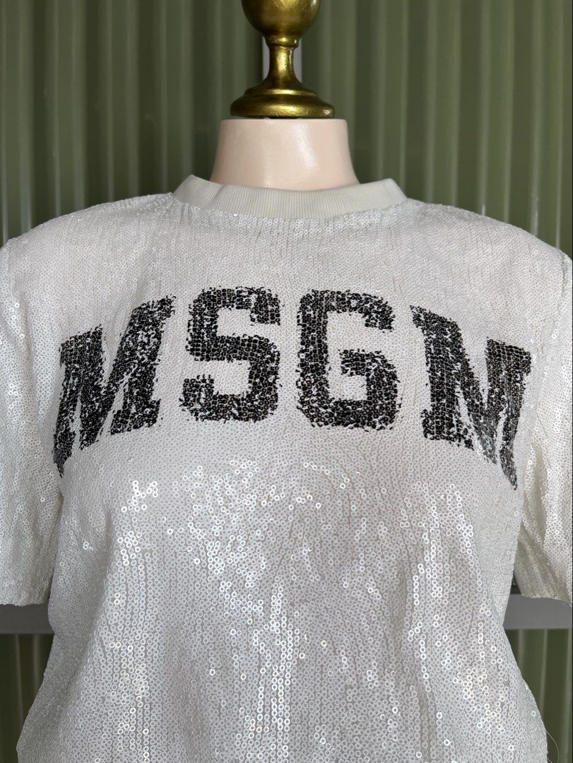 MSGM Sequin Script Shirt (Category: Shirts) located in Calapan. Submitted by seria_thrifting_apparel (Listing ID 1445567638, Image 2). Description: ✅ All Over Sequin Desiyn • Width: • Length: • Color rate: /10 • Issue: None (Excellent Condition).