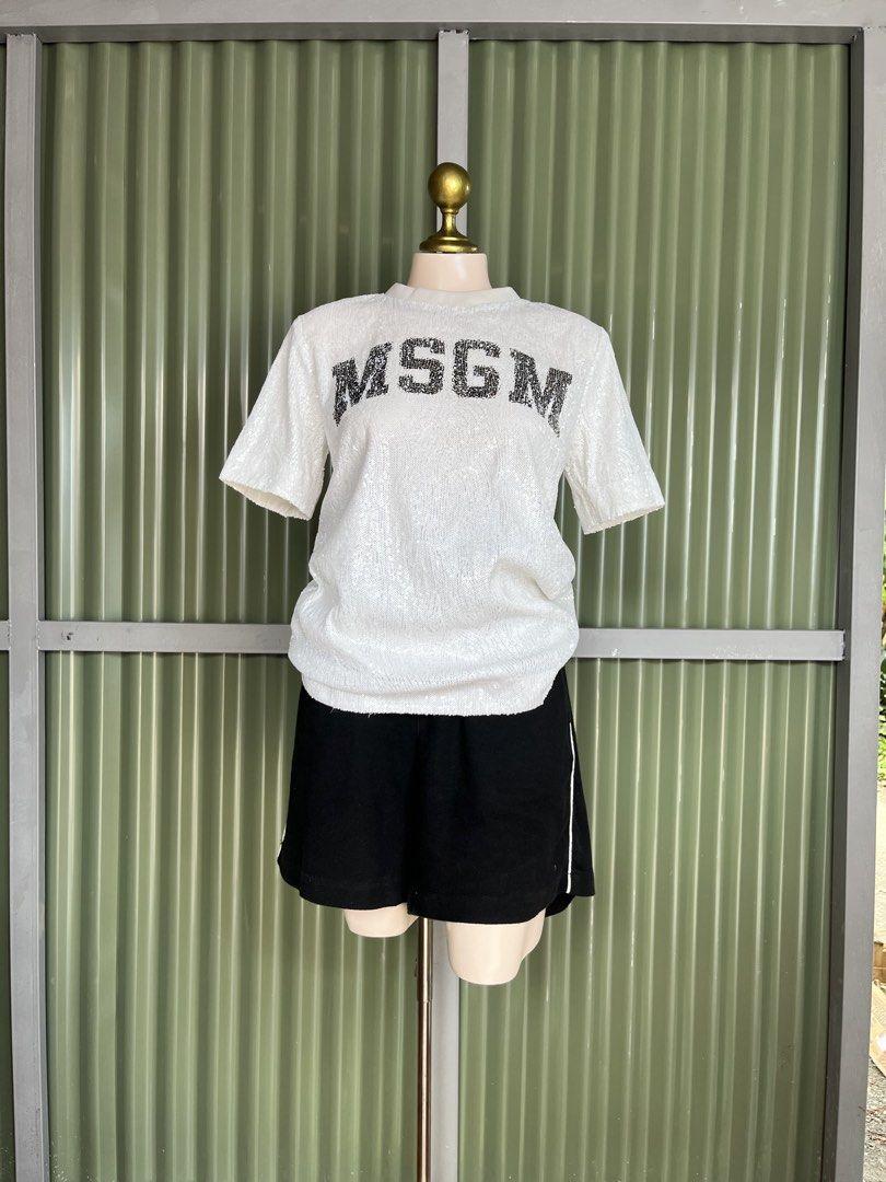 MSGM Sequin Script Shirt (Category: Shirts) located in Calapan. Submitted by seria_thrifting_apparel (Listing ID 1445567638, Image 1). Description: ✅ All Over Sequin Desiyn • Width: • Length: • Color rate: /10 • Issue: None (Excellent Condition).