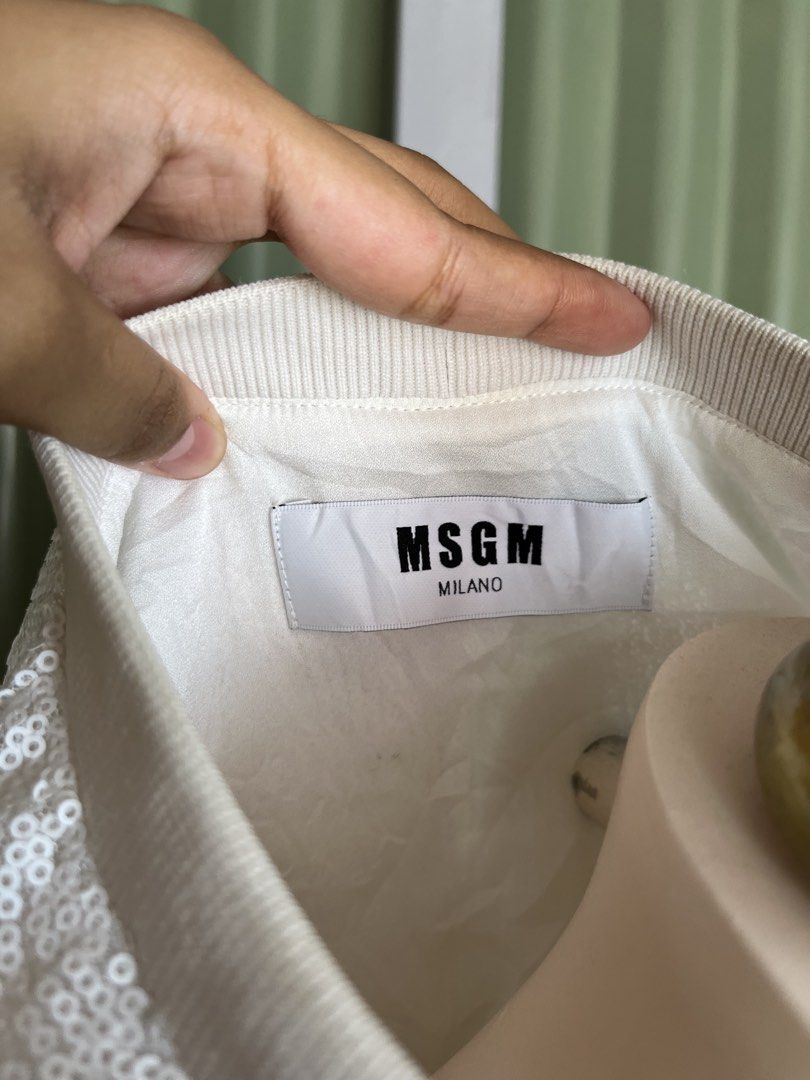 MSGM Sequin Script Shirt (Category: Shirts) located in Calapan. Submitted by seria_thrifting_apparel (Listing ID 1445567638, Image 3). Description: ✅ All Over Sequin Desiyn • Width: • Length: • Color rate: /10 • Issue: None (Excellent Condition).