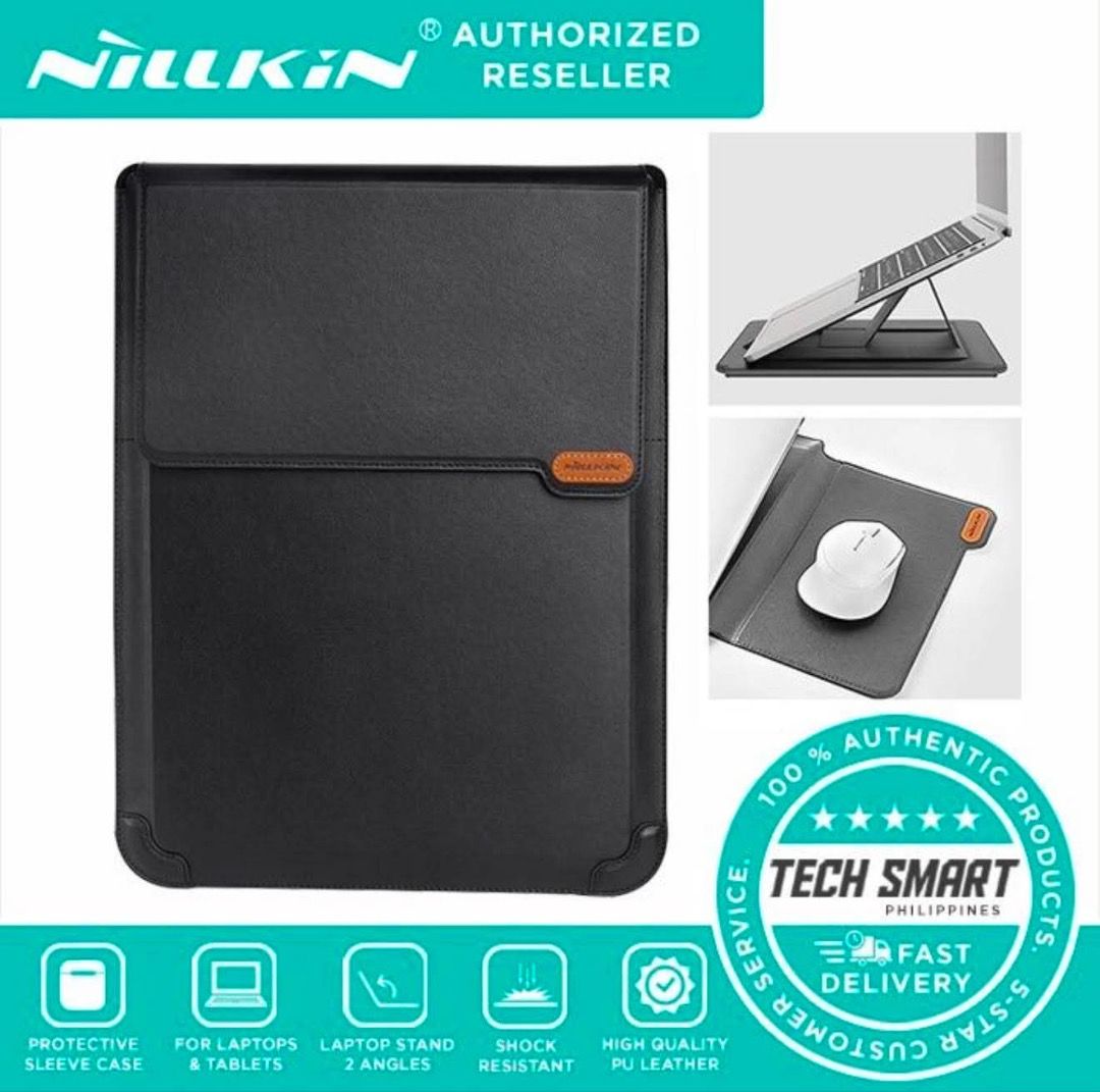 Nilkin 3-in-1 Laptop Sleeve 15-16” (Category: Laptop Bags & Sleeves) located in Manila. Submitted by t13thstreet_og (Listing ID 1445560390, Image 1). Description: Nilkin 3-in-1 Laptop Sleeve ₱600 • with stand & mouse pad • 3-in-1 use • 100% Leather and Velvet inside Issue: small scratch in the front part, can send a photo rfs: already bought a different color to match my stuff. can do same day delivery 📍Manila.