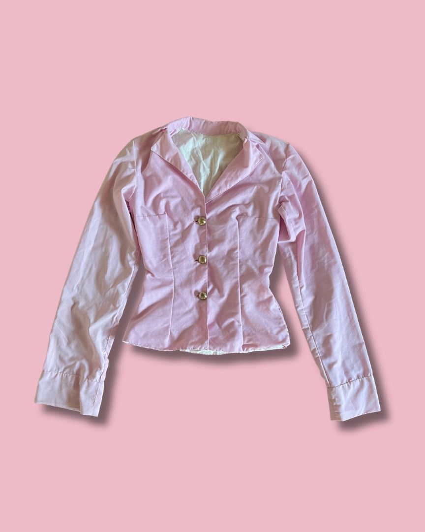 Pink Blazer (Category: Coats, Jackets and Outerwear) located in Quezon City. Submitted by foundmode (Listing ID 1445429392, Image 2). Description: Handmade 100% cotton Bust 30” Waist 25” Sleeve length 28" Buttons are slightly tarnished.