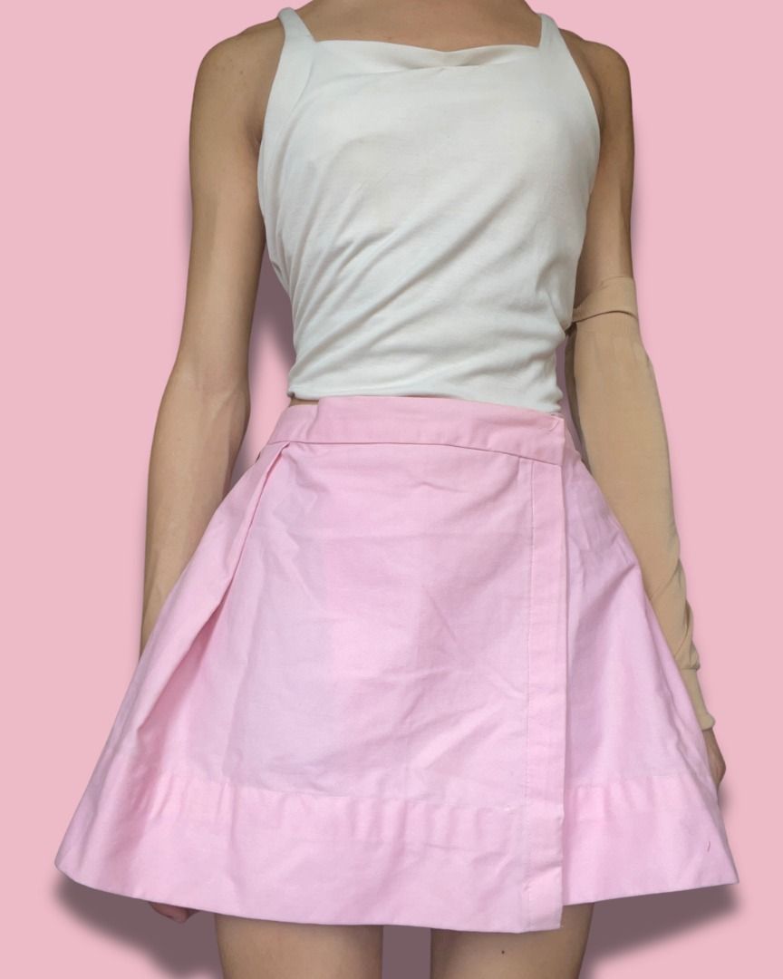 Pink Wrap Skirt (Category: Skirts) located in Quezon City. Submitted by foundmode (Listing ID 1445428146, Image 1). Description: Handmade 100% cotton Waist 26" Paint stain, hidden by front wrap .