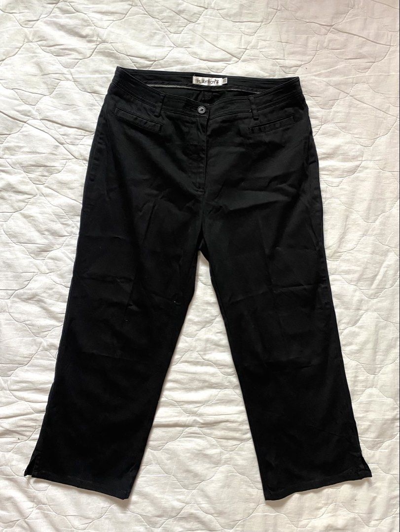 playboy black cropped wide leg pants (Category: Other Bottoms) located in Quezon City. Submitted by viacb (Listing ID 1445490636, Image 1). Description: waist - 28 length - 30 mop: gcash mod: jnt/lalamove *location: quezon city .
