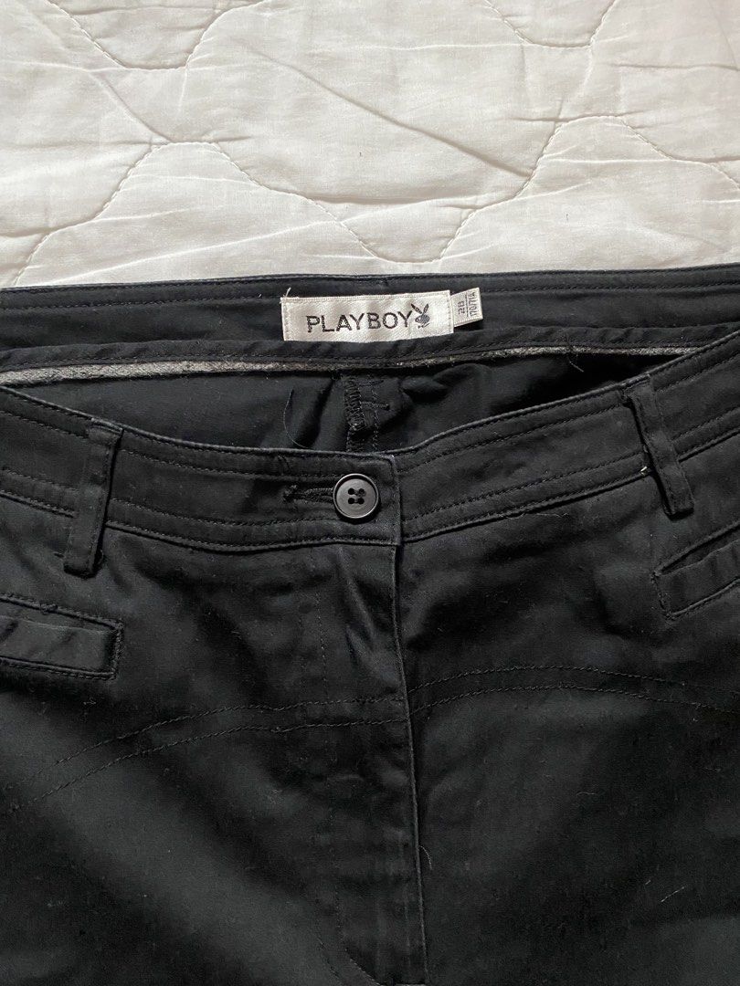 playboy black cropped wide leg pants (Category: Other Bottoms) located in Quezon City. Submitted by viacb (Listing ID 1445490636, Image 2). Description: waist - 28 length - 30 mop: gcash mod: jnt/lalamove *location: quezon city .