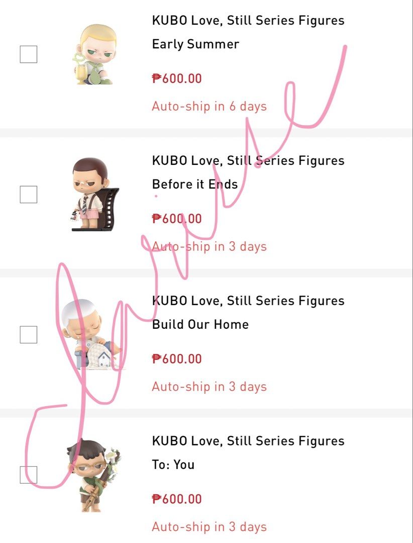 Pop Mart Kubo Love, Still blind box figures (Category: Designer & Blind Box Toys) located in Marikina City. Submitted by clarisse0802 (Listing ID 1445484588, Image 2). Description: Sealed from Pop Now Take all 3 at 500 each = 1500 (save 300!) Or take any 2 at 550 each = 1100 Before it ends, SOLD Early Summer Build our home To: you 📍 Concepcion dos, Marikina 💸 GCash / BPI QR 📦 Grab/Lalamove (to be booked by buyer) / J&T (scheduled).