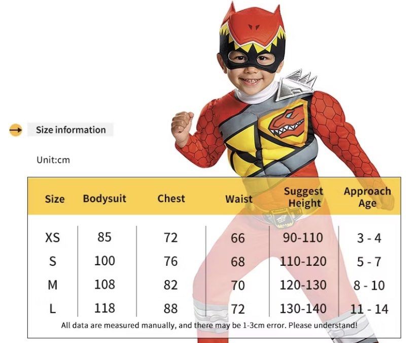 Red Power Rangers Dinosaur Costume (Category: Babies & Kids Fashion) located in Las Pinas. Submitted by _khryssxoxo (Listing ID 1445482340, Image 2). Description: Red Power Rangers Dinosaur Charge Boys Muscle Costume Size Medium on tag Ideal height 120-130cm, Age 8-10years Jumpsuit length 108cm, Chest 82cm, Waist 70cm. .