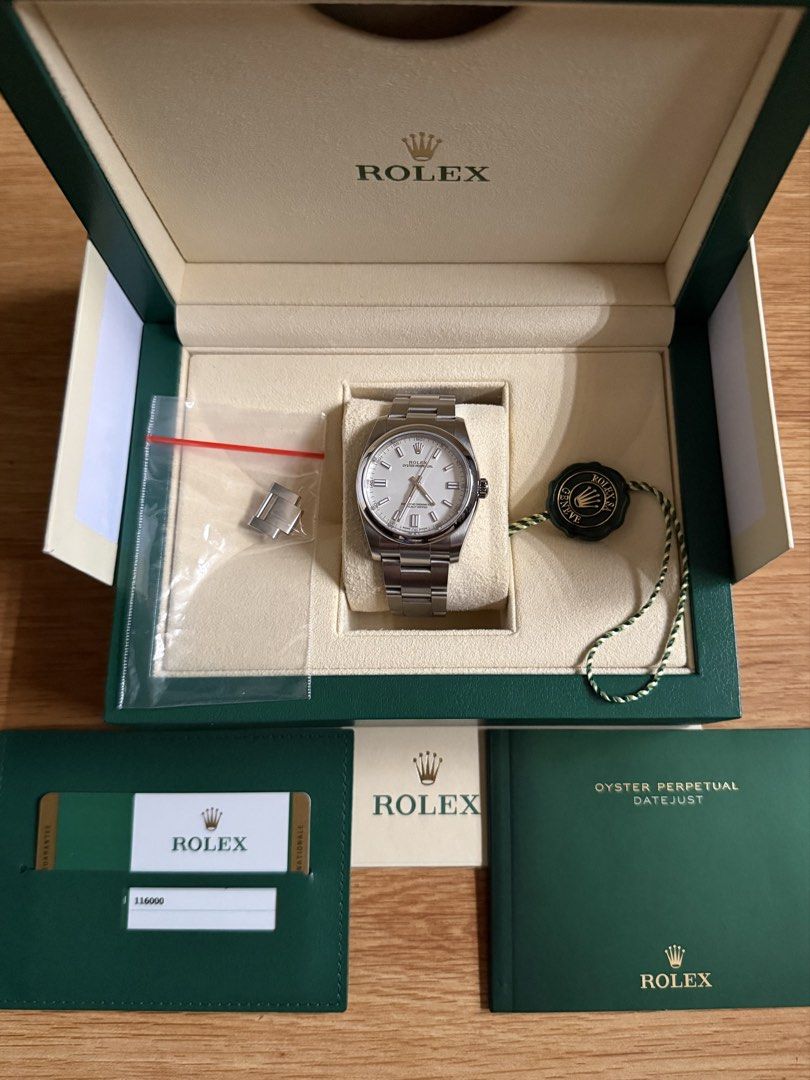 Rolex Oyster Perpetual 116000 (Category: Luxury Watches) located in Santa Rosa. Submitted by zweljie (Listing ID 1445502052, Image 1). Description: For sale or trade: Rolex Oyster Perpetual 116000, from 2019. Watch comes complete with double box, card and hang tag, manual and extra link. Pictures don’t do justice to how beautiful and fresh this watch is😍 Condition is 9/10. Works perfectly and keeps good time. Asking 430k for this beauty. Open to
