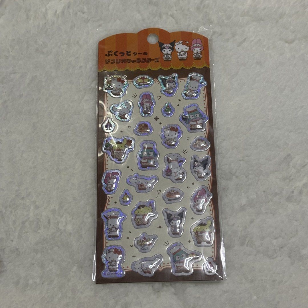 [set] Sanrio Sticker Sheets - Pukutto Puffy Version & Stamped Seal Version (Category: Craft Supplies & Tools) located in Quezon City. Submitted by elysianpieces.ph (Listing ID 1445478556, Image 2). Description: ~ Brand new and sealed ~ Purchased in Japan ~ Bubble sticker sheet with holographic or glittery finish and a three-dimensional, raised texture ~ Stamped seal paper-based decorative stickers ~ Sanrio Characters shown: Hello Kitty, Pompompur