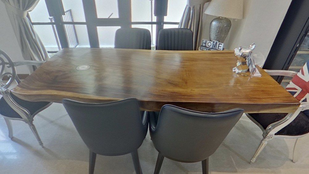 Solid wood Dining table (Category: Other Home Furniture) located in Singapore. Submitted by active7272 (Listing ID 1445574596, Image 2). Description: It’s heavy natural teak wood, it’s 2Metres long with min 10cm thickness also a natural shaped from Indonesia! Bought it at $5k plus but letting go at $1k it’s your gain. Have to get own transport please and it is heavy do note thanks. .