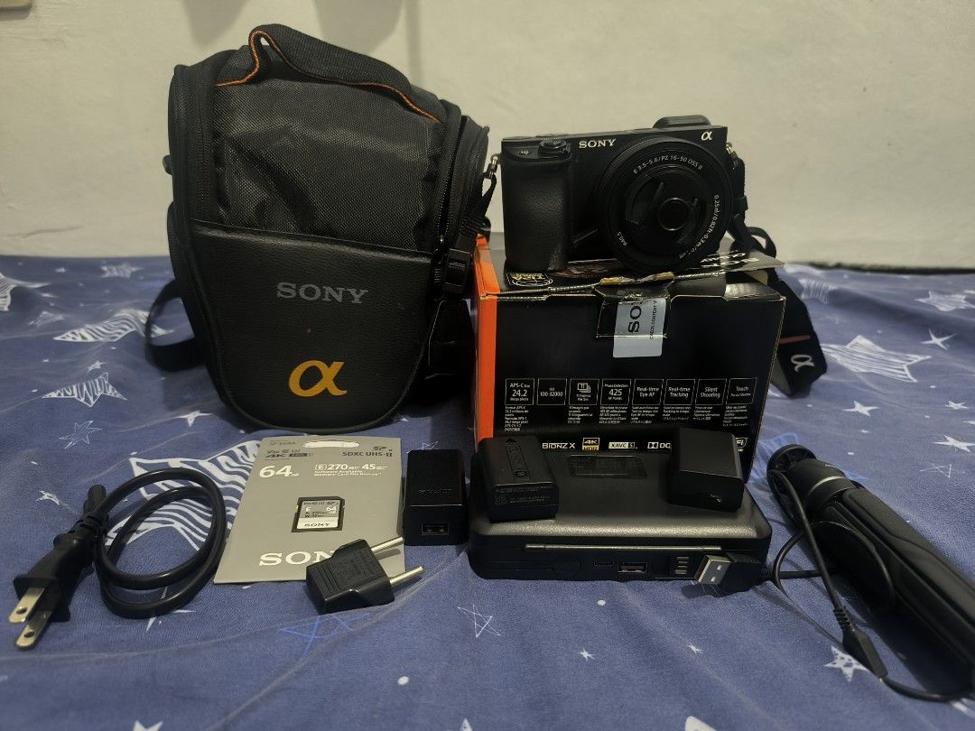 Sony Alpha a6400 Mirrorless Camera with Accessories (Category: Cameras) located in Antipolo. Submitted by mejiagladi43258 (Listing ID 1445509080, Image 2). Description: Sony Alpha a6400 Camera - Original Box - Charger - Two (2) Batteries - 64GB SD Card - Sony Camera Bag - Small Tripod - Everything you need to start shooting! with Dry Box!!.