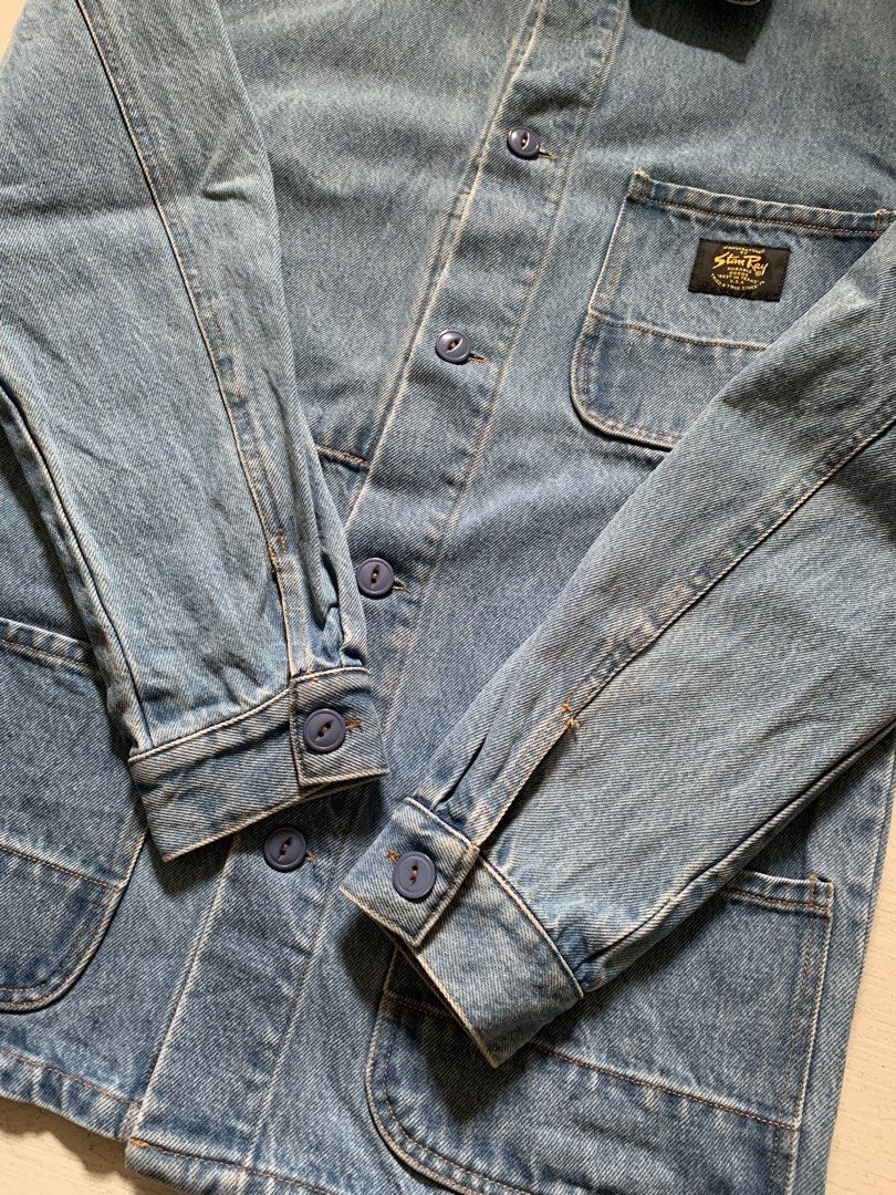 Stan Ray Denim Chore Jacket - Light Wash (Category: Coats, Jackets and Outerwear) located in Manila. Submitted by yel727 (Listing ID 1445564275, Image 3). Description: - Classic light wash denim chore jacket by Stan Ray - Features a button-up front - Multiple functional pockets - Ideal for layering over outfits - Made in the USA - Size XS best to Medium Width - 20 inches Length - 28 inches Great Condition.