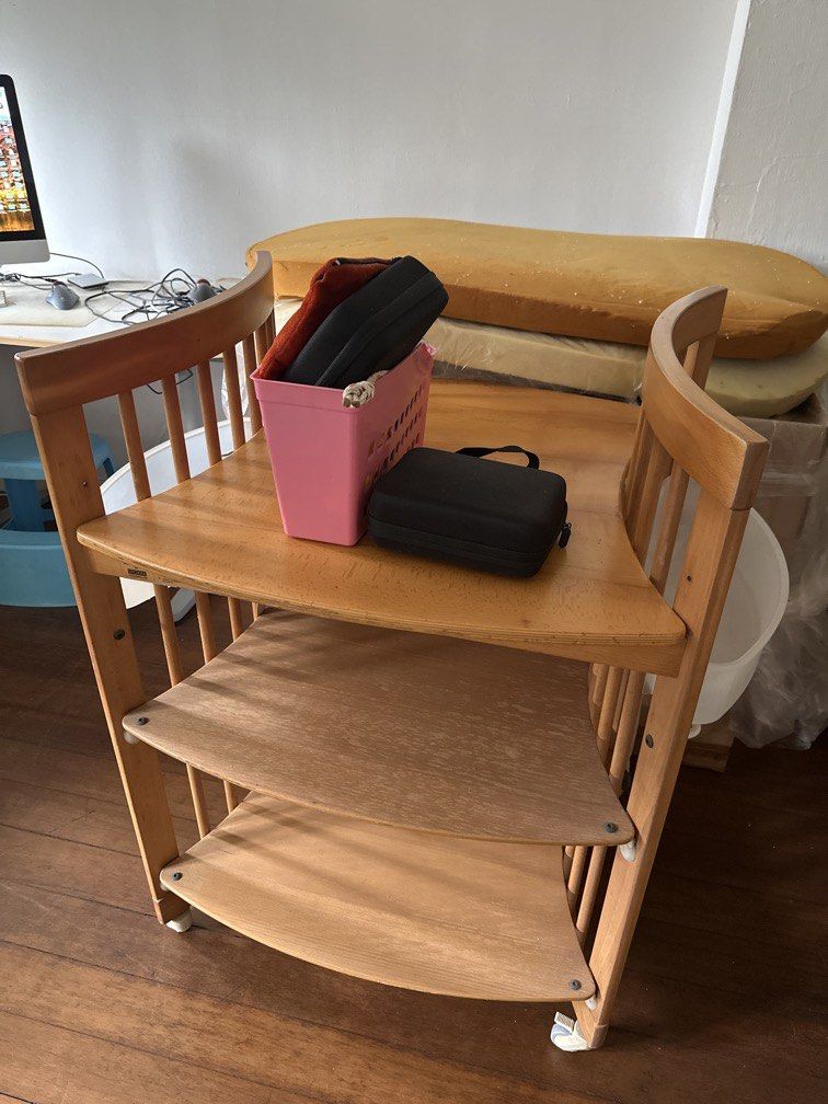 Stokke baby changing table (Category: Changing Tables & Stations) located in Singapore. Submitted by n0bby (Listing ID 1445427552, Image 1). Description: Older changing table made of solid beech wood very nice. Complete needs your own pad etc Make me an offer.