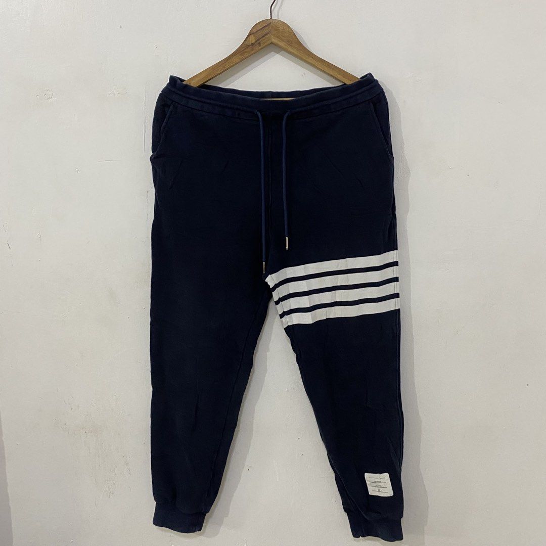 Thom Browne 4Bar Sweat Pants (Category: Joggers) located in Las Pinas. Submitted by declutter_thing69 (Listing ID 1445511811, Image 1). Description: Thom Browne 4Bar Sweat Pants Legit/Authentic Excellent condition Size 3 32 inches Waist 37 inches Length.