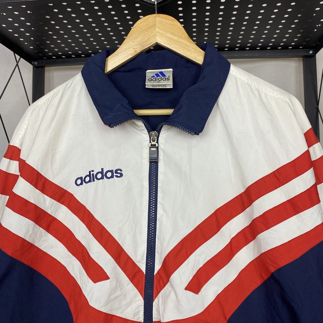 Vintage 90s Adidas Windbreaker Jacket (Category: Coats, Jackets and Outerwear) located in Cebu City. Submitted by cebuvntgvibes (Listing ID 1445544391, Image 3). Description: 27W x 27L (M-XL) . Good as new. Boxy fit. Tight ribbings. Embroidered design. No issue. . Mine ₱1,500+sf.