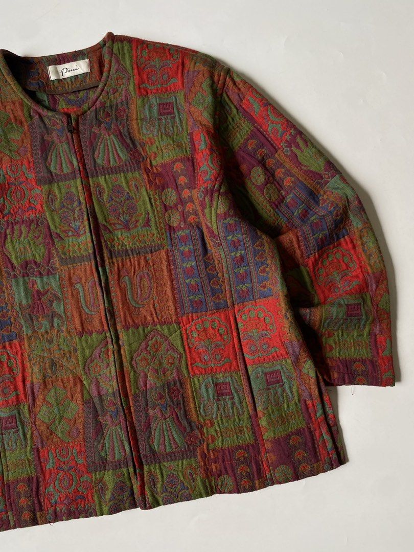 Vintage Picci Patchwork Styled Zip Up Jacket (Category: Coats, Jackets and Outerwear) located in Baguio. Submitted by the_gunstore (Listing ID 1445504493, Image 2). Description: Size tagged: 11BR Issue: None Width:22 Length:25.5 Shoulder:19 Sleeve:20.